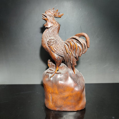 6.3" Wooden Ornament cock rooster statue carving home decor Animal figurines art