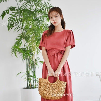 Women Ladies Retro Wicker Handbag Totes Art Bags Beach Straw Woven Rattan Basket