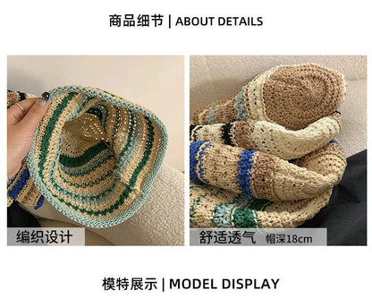 Women Bucket Hats Color Woven Summer Japanese Show Face Beach Sun Caps Sunshades