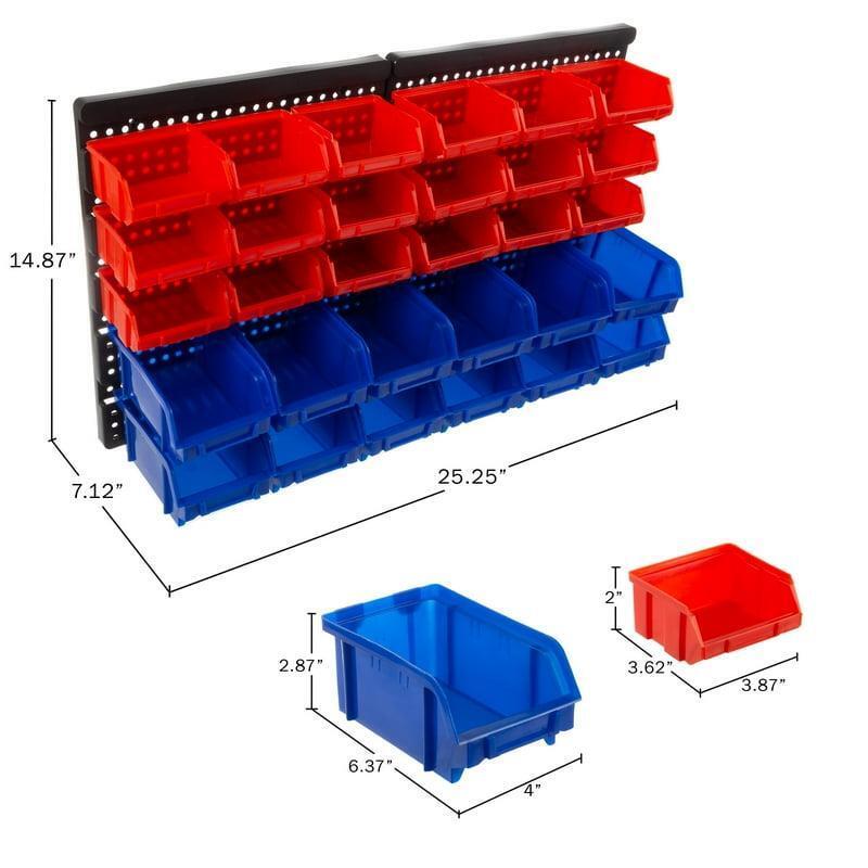30-compartment Garage Storage Bins (red/blue)