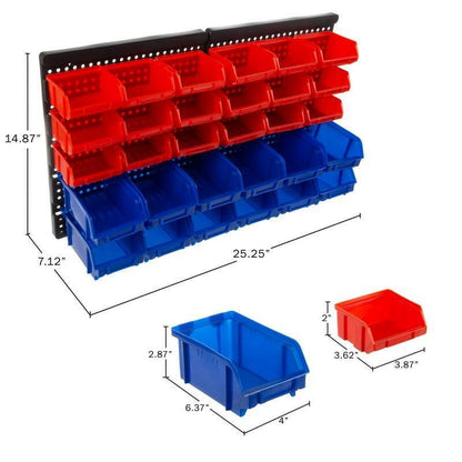 30-compartment Garage Storage Bins (red/blue)