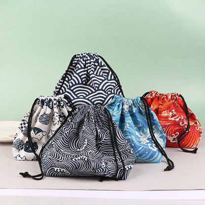 1Pc Japanese Style Drawstring Lunch Box Portable Storage Bag For Travel Picnic