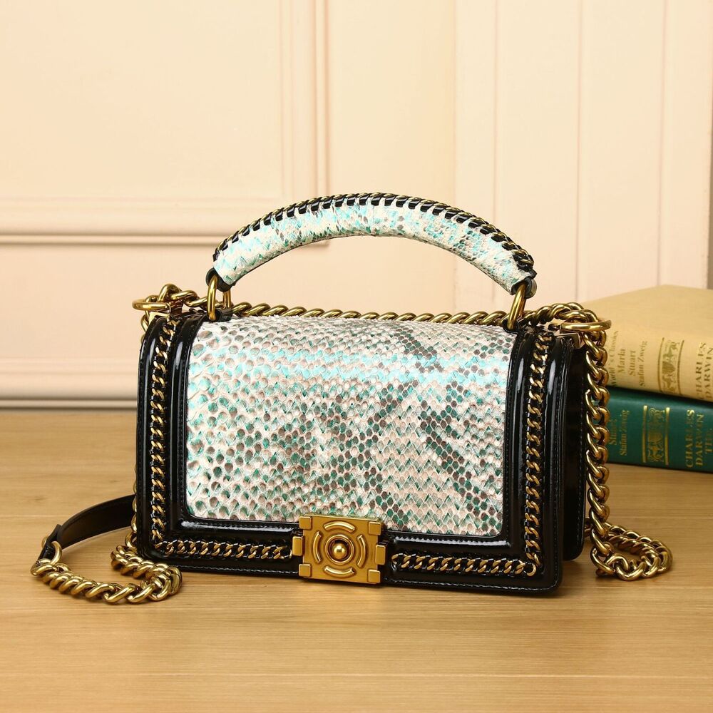 Real Pythonskin Women's Luxury Chain Bag, Sling Shoulder Bag Small Handbags