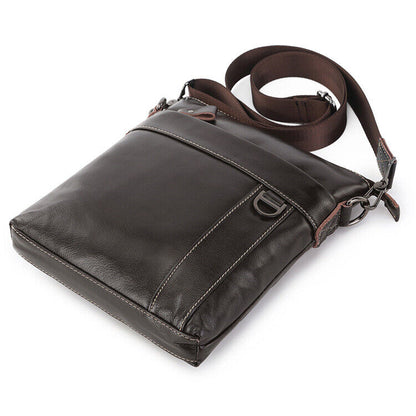 100% Genuine Leather Men's Dark browm Business 10" Sling Shoulder/Messenger Bag