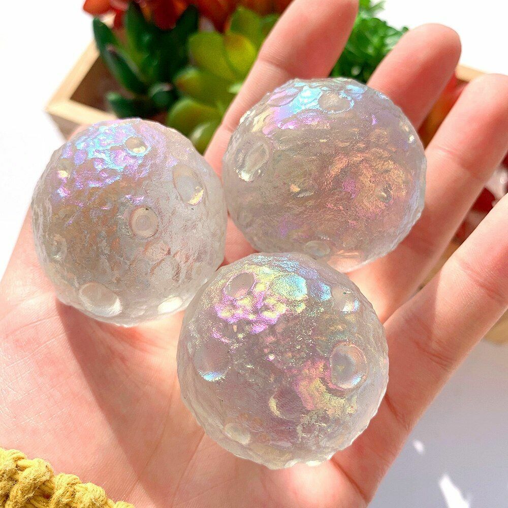 Crystal Quartz Stone Natural Angel Aura Moon Lunar Stone Model Ornaments 4cm