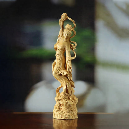 Boxwood sculpture goddess solid wood statue home room office figure Sky girl