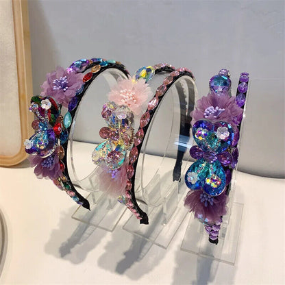 Women Headband Vintage Baroque Flower Big Diamond Luxury Fashion Party Hairbands