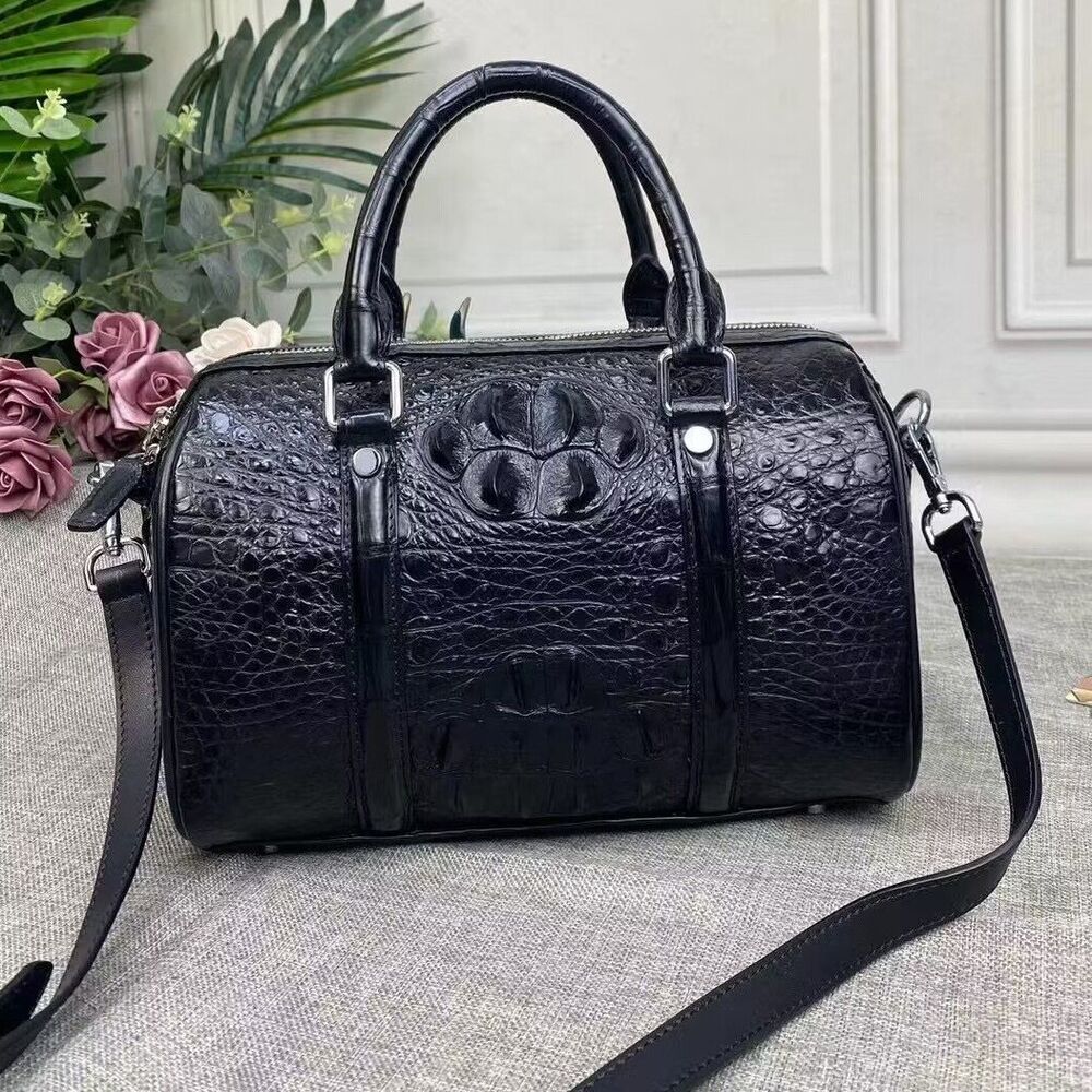 Black Real Crocodile Skin Leather Pillow Bag, Desinger Women's Sling Shouler Bag