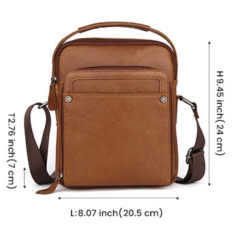 Crazy Horse Leather Men's Sling Shoulder Bag Double Zipper Multifunction Handbag