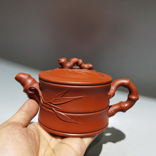 vintage chinese yixing purple clay teapot zisha ceremony bamboo teaware art