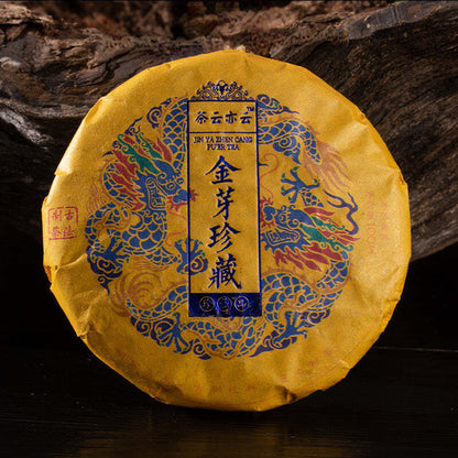 100g Small Yunnan Ripe Pu-erh Tea Cake Golden Bud Collection Puerh Tea Black Tea