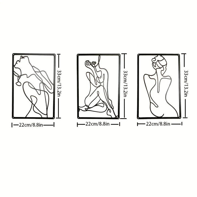 3pcs, Metal Wall Sculptures, Woman Wall Art Line Drawing Wall Art Decor