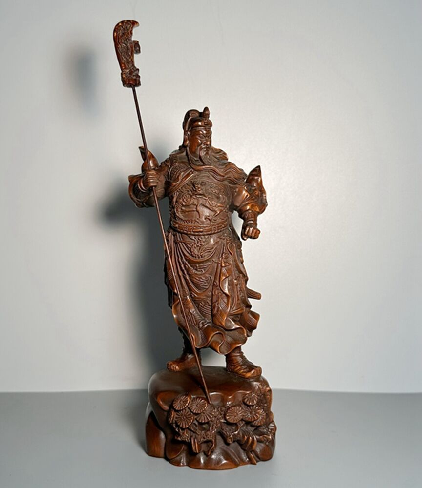 Collection Chinese Boxwood Carving Guan Yu Figure Statue Woodwork Sculpture Art