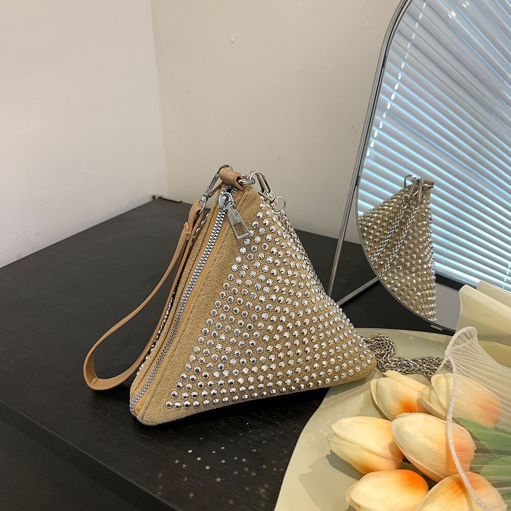 Shoulder Bag Pillow Crossbody Bags Shiny Triangular Big Zipper 19*17*16cm White
