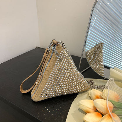 Shoulder Bag Pillow Crossbody Bags Shiny Triangular Big Zipper 19*17*16cm White
