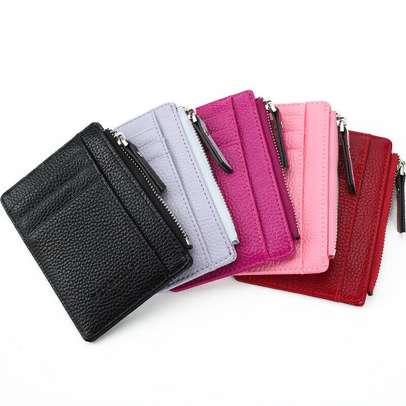 Unisex ID Card Holder Business Credit Card Case Portable Zippper Wallet Leather