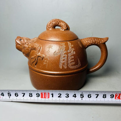 Vintage Chinese Yixing Purple Clay Teapot Zisha Ceramic Carving Dragon Teaware