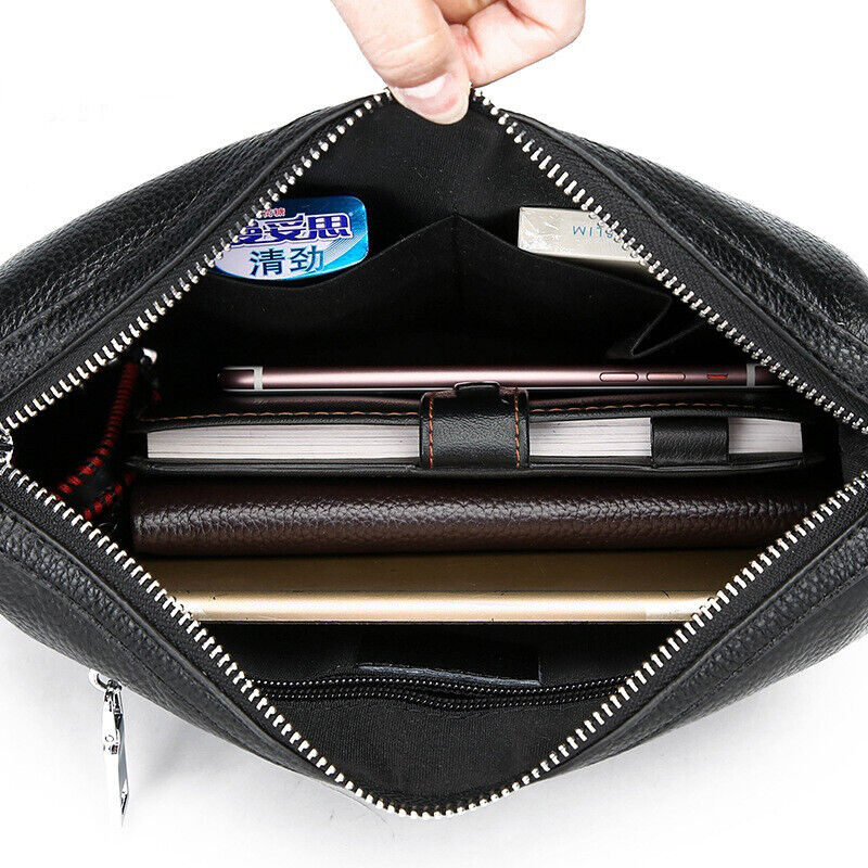 100% Genuine Leather Business Men's Clutch Wallet Shoulder Bags Large Capacity