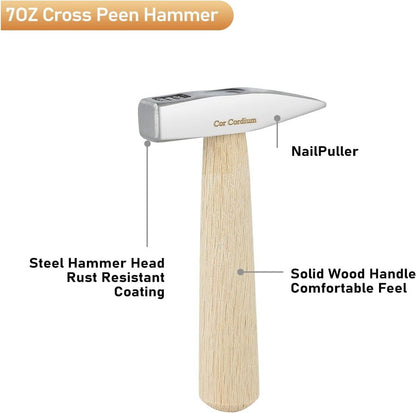 Steel Cross Peen Hammer with Wooden Short Handle for Blacksmith & DIY 200 Grams