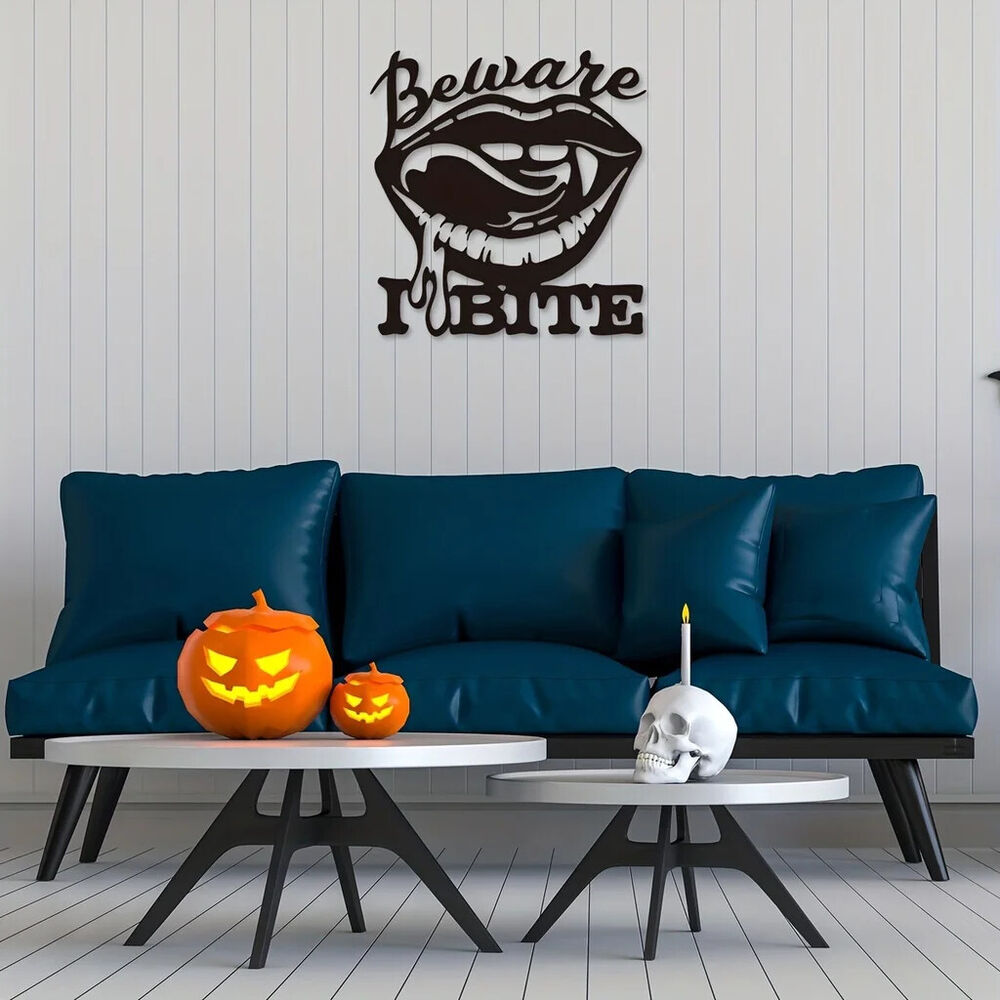 1pc, Halloween Beware I Bite, Place Sexy Biting Lips Wall Decor - Vampire Art