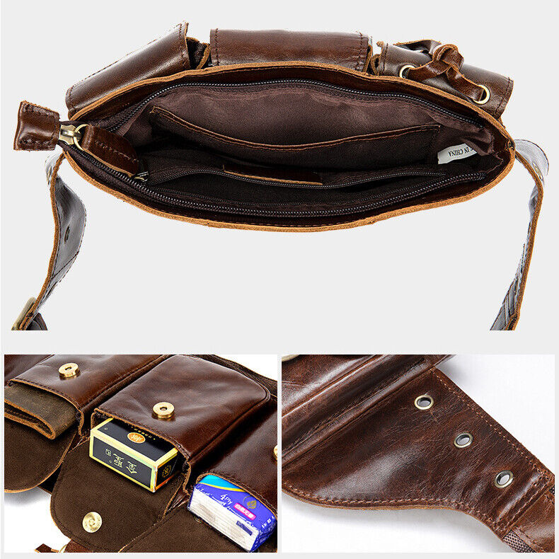 Motorcycle Outdoor Real Leather Men's Waist Fanny Pack Crossbody Sling Bag