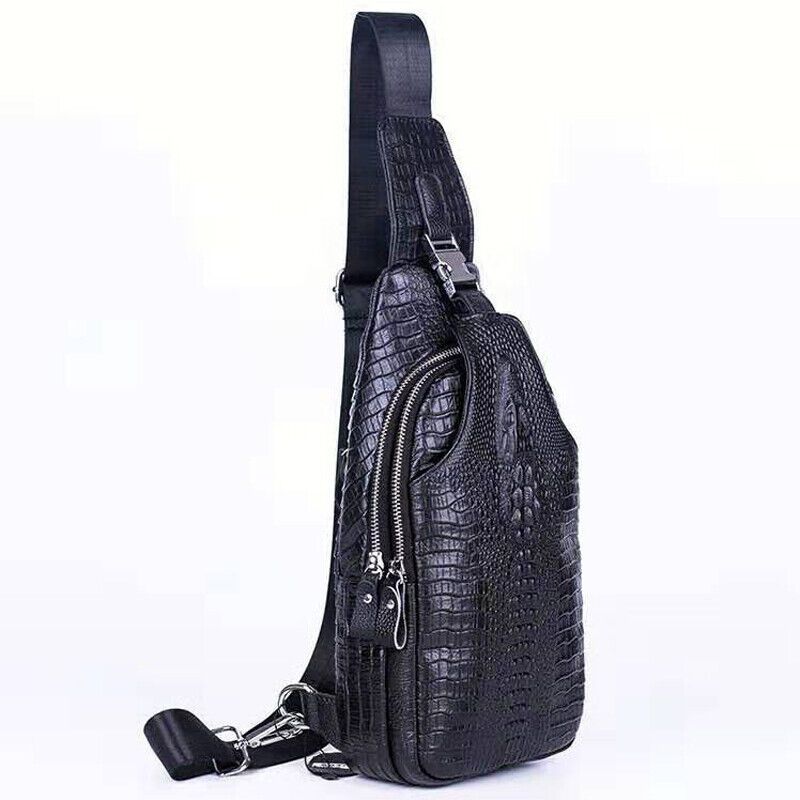 Men's Sling Backpack 100% Genuine Leather Crocodile Crossbody Chest Bag Daypack