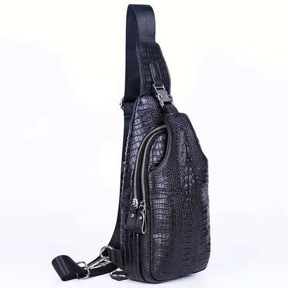 Men's Sling Backpack 100% Genuine Leather Crocodile Crossbody Chest Bag Daypack