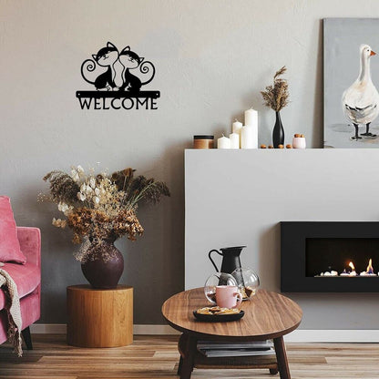 Twin Cats - Welcome Sign Wall Stickers Shape Decoration Metal Ornaments