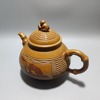 Vintage Chinese Yixing Purple Clay Teapot Zisha Ceremony Bamboo Fine Teaware Art