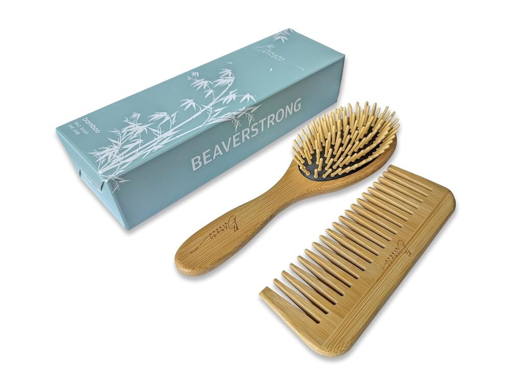 Wooden Hair Brush and Comb Set Natural Stylish Eco-Friendly Design Gift Set of 2