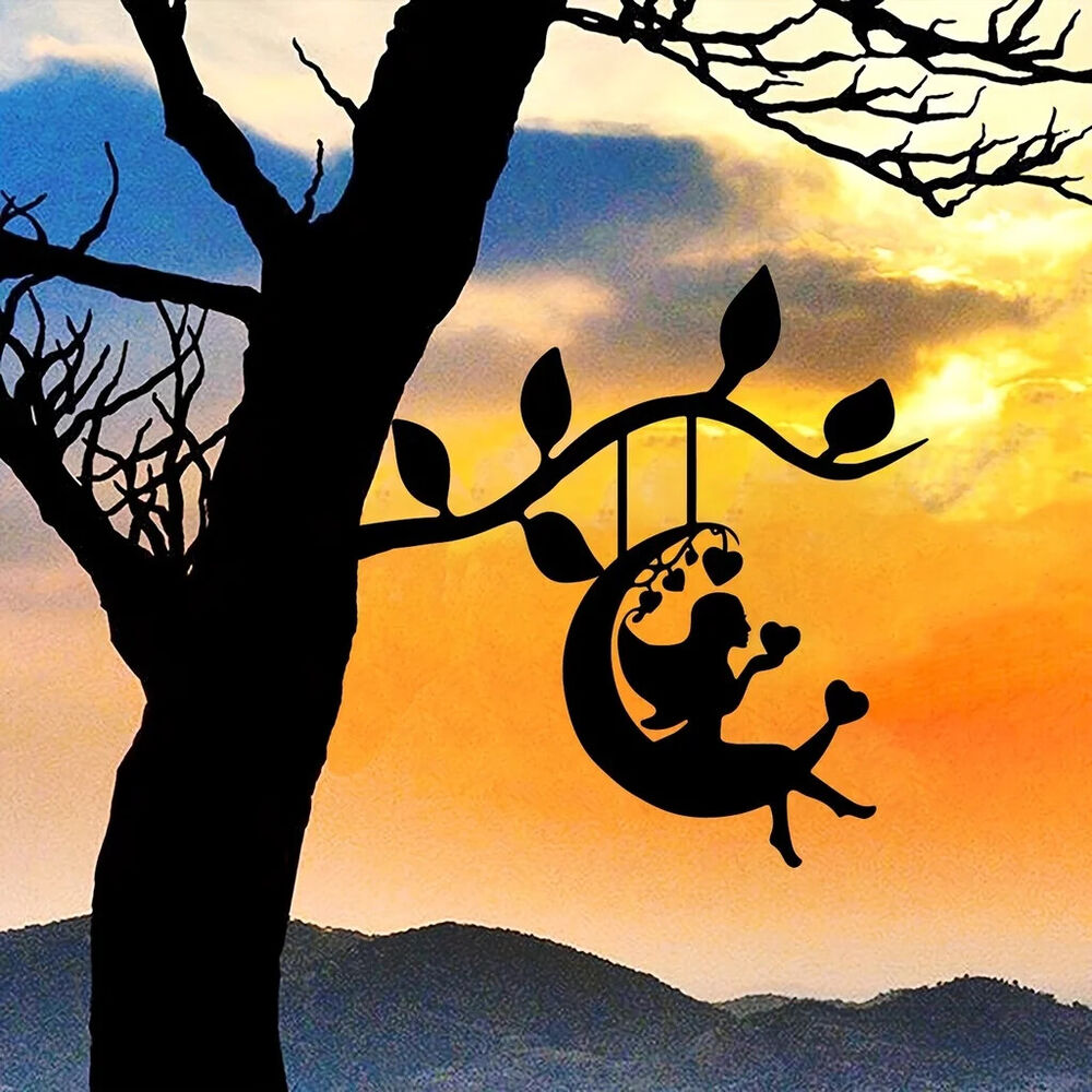 Swing Elf On Branch Steel Silhouette Metal Wall Art Home Garden Yard