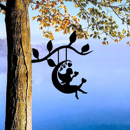 Swing Elf On Branch Steel Silhouette Metal Wall Art Home Garden Yard