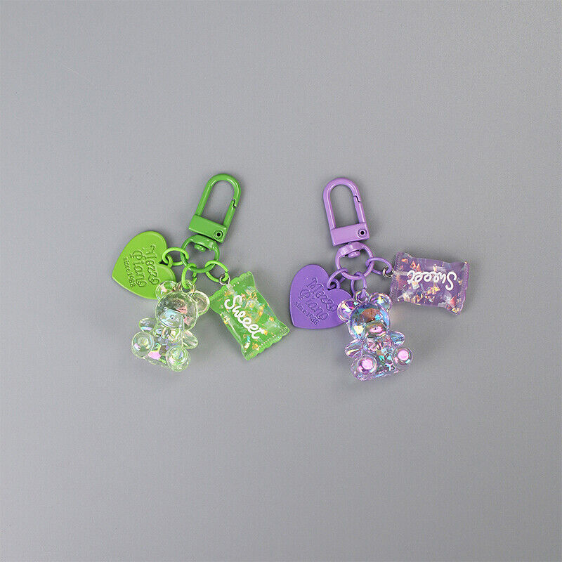 Cartoon Bling Heart Bear Animal Candy Keychain Keyring Creative Cute Bag Pendant