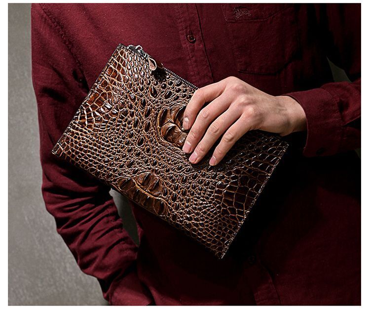 Crocodile Pattern Genuine Leather Envelope Bag Men Clutch Wristlets Bag Cowhide
