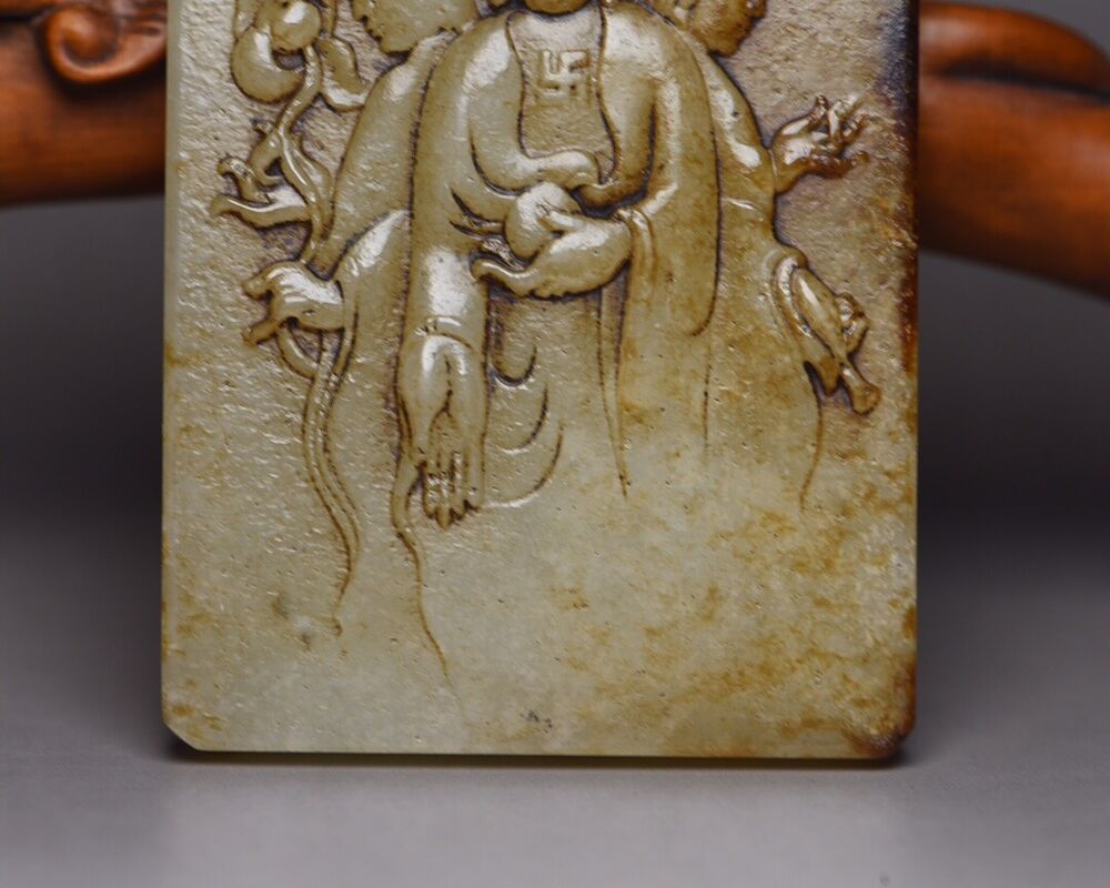 Chinese Antique Hetian Jade Carving Buddha Statue Good Luck Pendant Amulets Gift