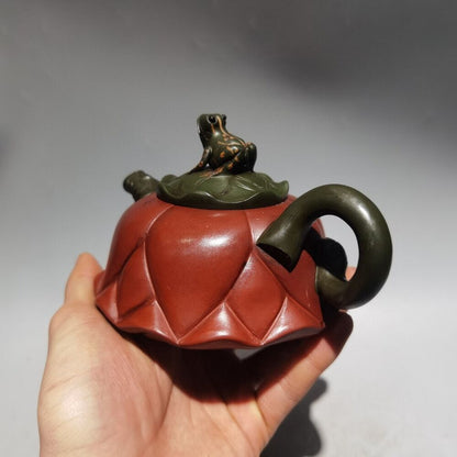 Chinese Yixing Purple Clay Teapot Tea Set Pot Zisha Ceramic Frog Lotus Leaf Art