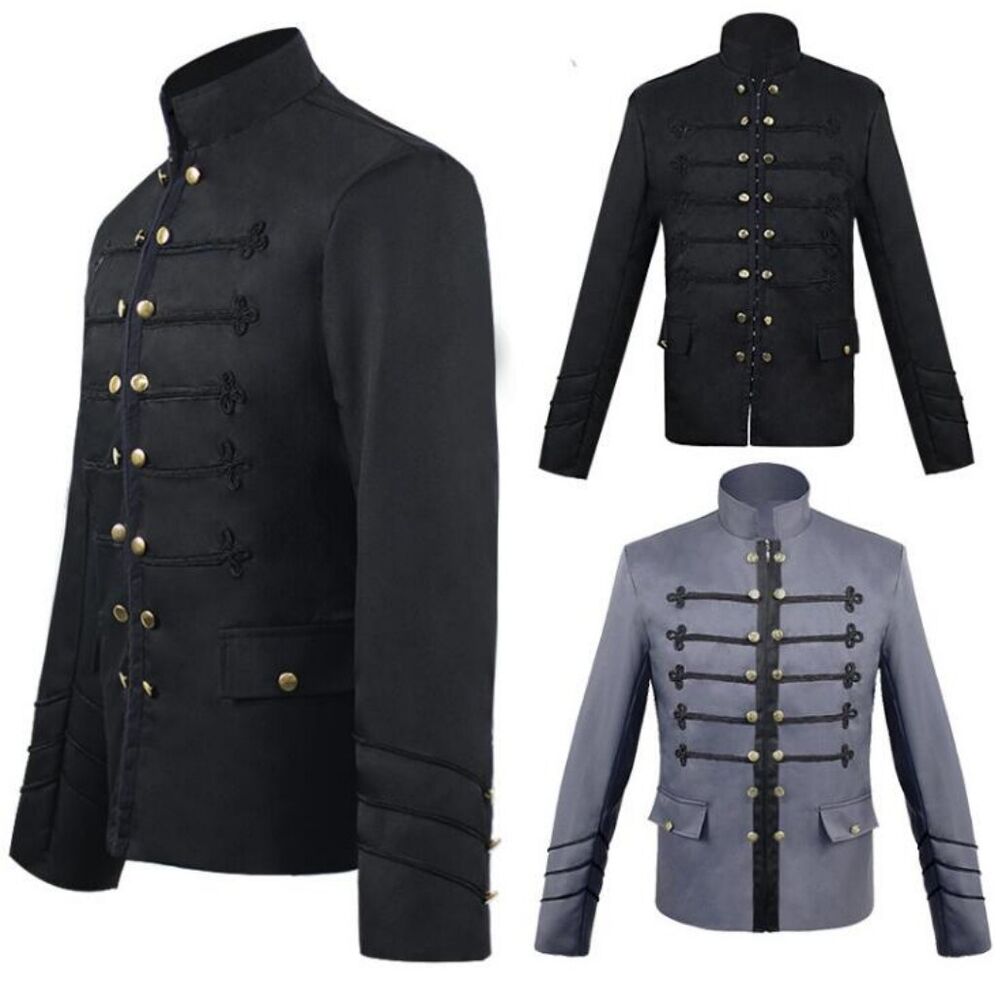 Men's Gothic Steampunk Blazer Jacket Stand Collar Long sleeve Slim Fit Cosplay
