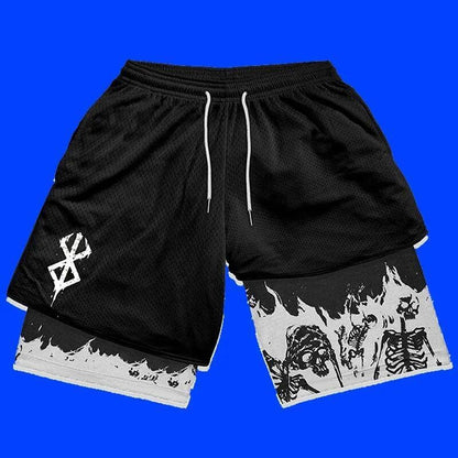 Anime Berserk 2 in 1 Gym Shorts Men Training Short Running Fitness Joggers Sport