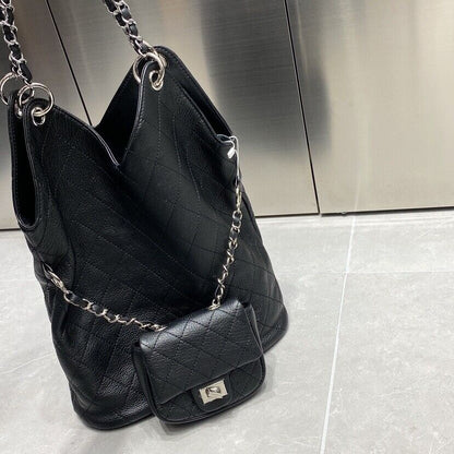 Quilted Real Leather Shoulder Bag Purse Hobo Tote Bucket Handbag Chains Fashion