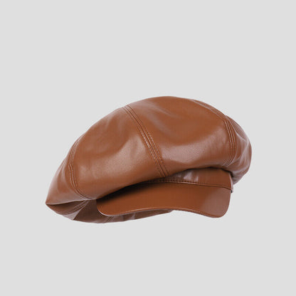 Womem Faux Leather Newsboy Hat Cabbie Cap Beret Flat Large Oversized Baggy Hat