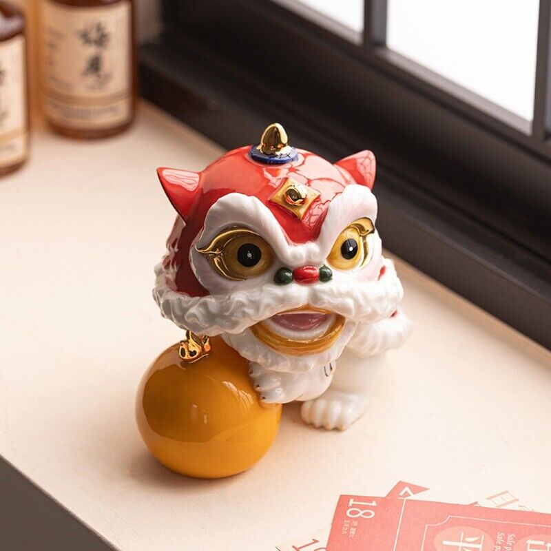 one piece porcelain lion tea pet Chinese ornament mascot house warming gift new