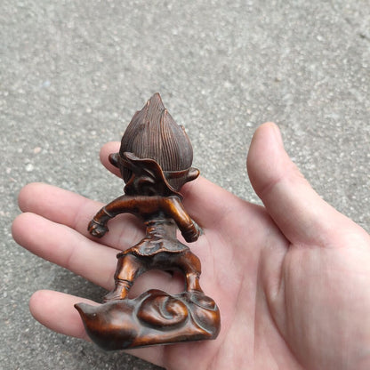 Vintage Art Chinese Wooden Statue Lovely Woodwork Cute Monkey King Carved Gift