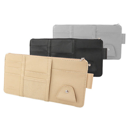 Car Sun Visor Storage Bag PU Leather Auto Glasses Ticket Folder Phone Organizer