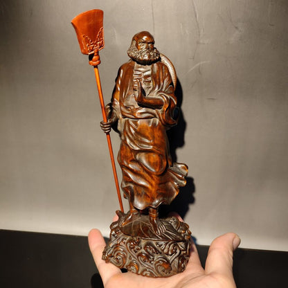wood boxwood Carved sculpture buddha Dharma Arhat statue Demon Subduing decor