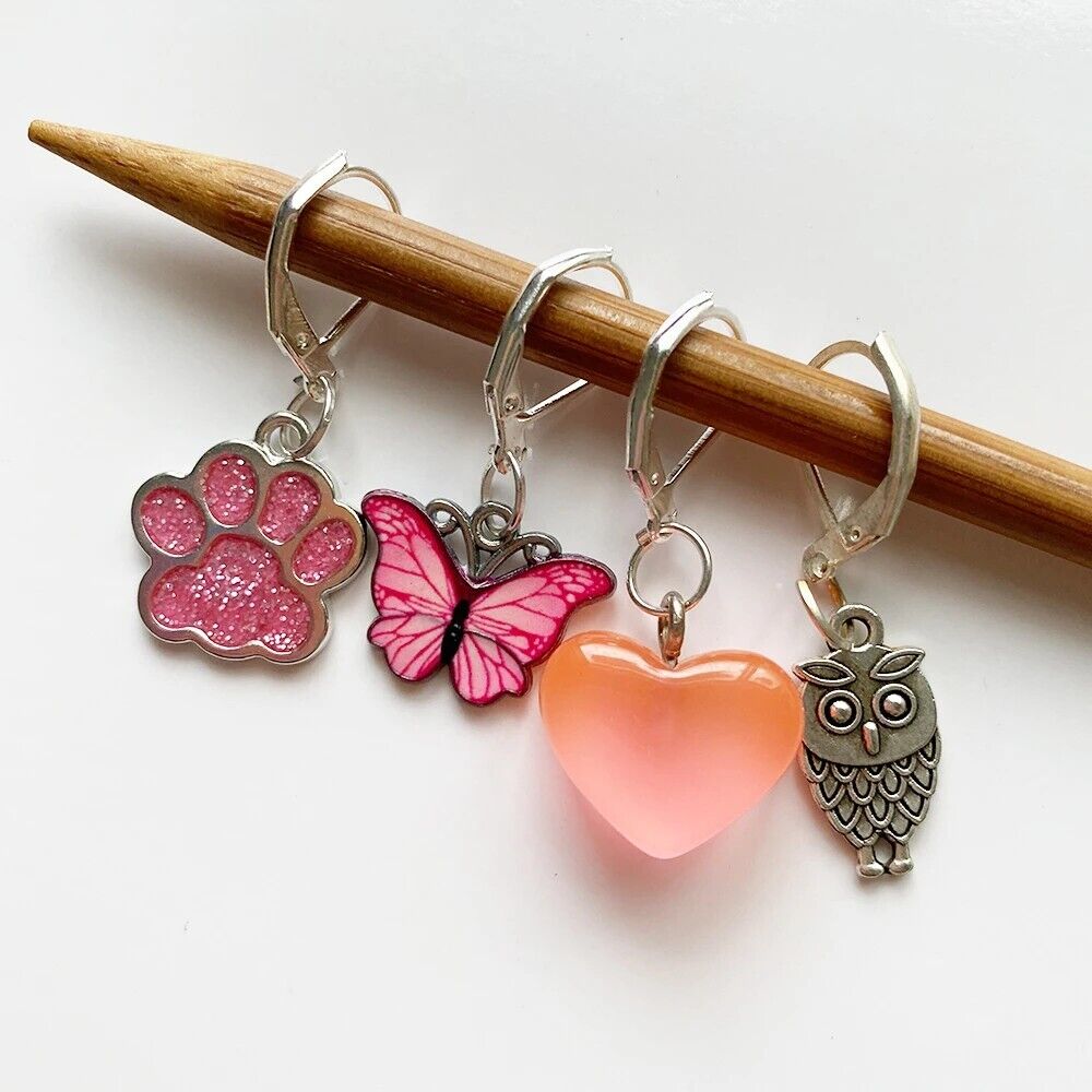 Stitch Markers 4Pcs Enamel Metal Dog Footprints Butterfly Heart Crochet Lock Kit