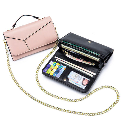 Cow Leather Women's Chain Shoulder Bag, Simple Handbags, Clutch Purse Wallets