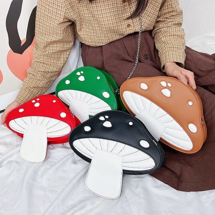 Cute Red Mushroom Design Women Handbag Purse Shoulder Bag Crossbody Chain Clutch