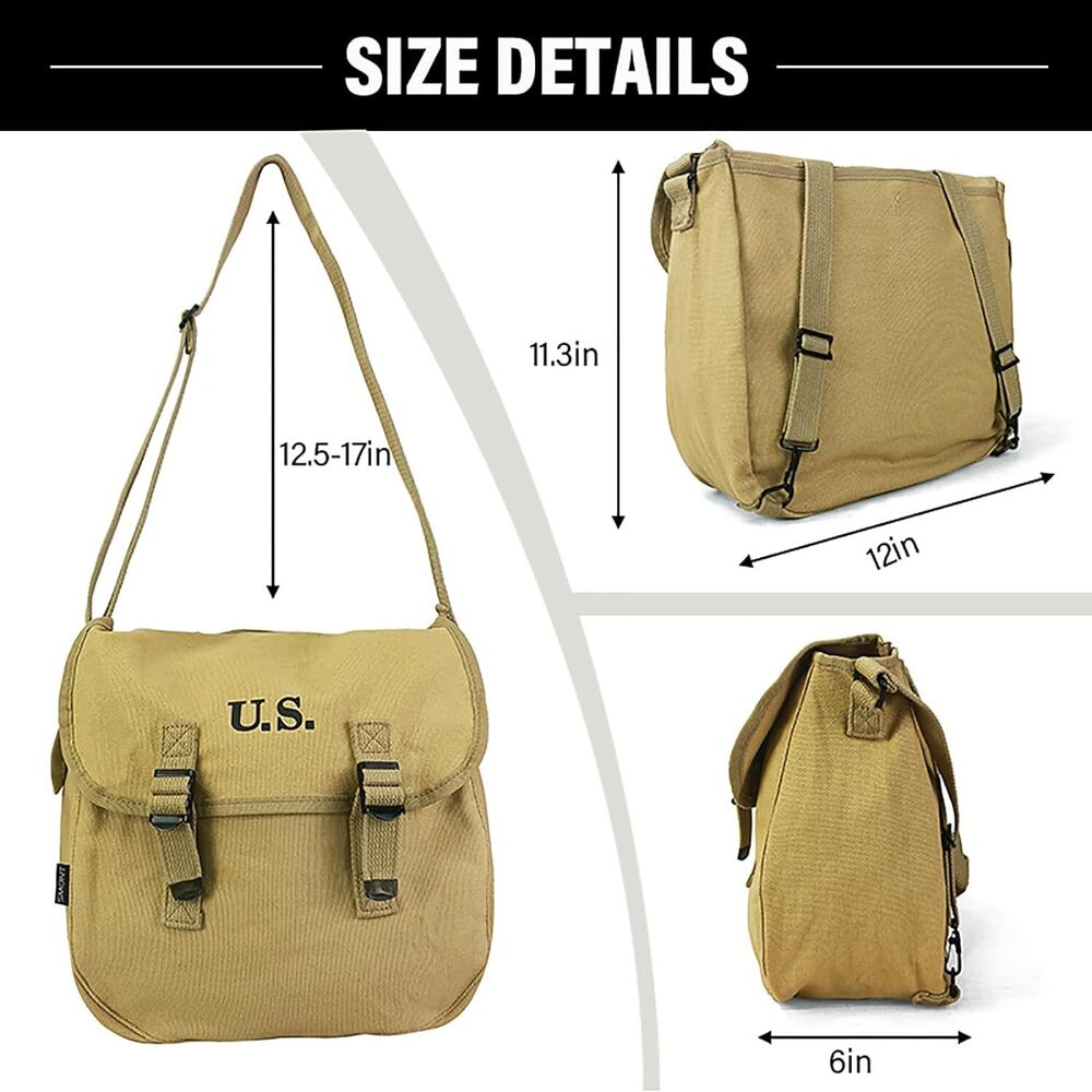 WW2 US M1936 Canvas Messenger Bag, 12" Vintage Tactical Musette Satchel Bags...