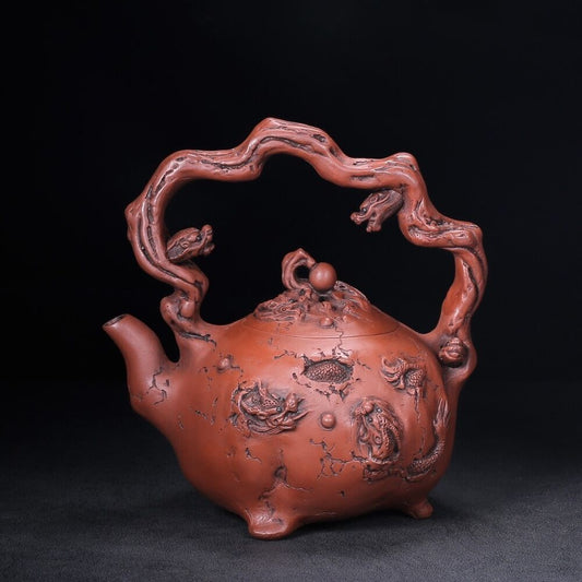 Chinese Yixing Zisha Clay Handmade Exquisite Teapot （九龙提梁 底款：裴石民）