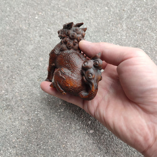A pair Chinese carved Wooden Dragon Statue unicorn Wood home decor Sculpture art